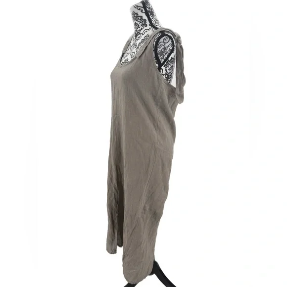 Valentina Naldi Made in Italy 100% Linen Gray Tie StrapsMidi Dress
